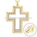 Cruz pingente medalhão em jóias de ouro, pingente de fada porta locket, cruz transversal aberto